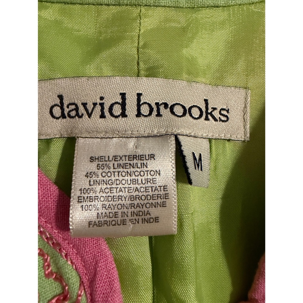 David Brooks Womens Linen Floral Embroidered Blazer Jacket Green Pink Size M - Picture 3 of 9
